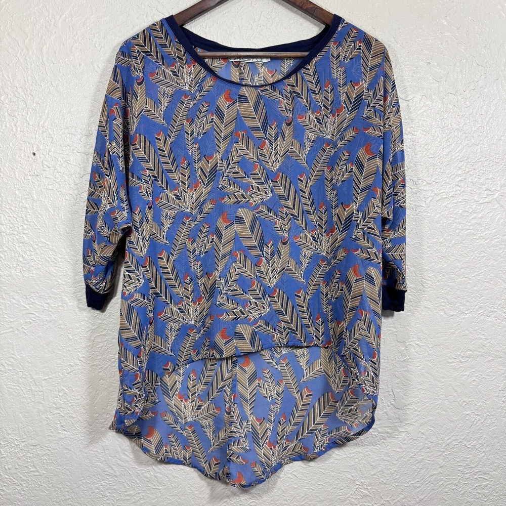 Vintage Sheer Oversized High Low Top Blouse XS Chloe K Feather Southwestern Boho